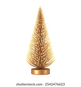 Golden Christmas tree isolated on white background. 3d  Christmas decorations. Vector illustration. Design elements.