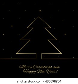 Golden Christmas tree. Merry Christmas and Happy New Year