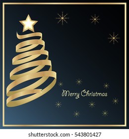 Golden Christmas tree on black background 