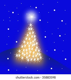 Golden christmas tree on blue background