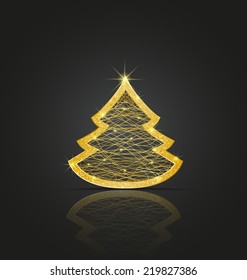 Golden Christmas tree on a dark background