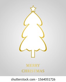 Golden christmas tree on a gray background poster. Vector illustration.