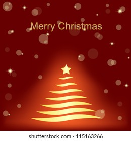 Golden Christmas tree on red background with sparkles vector