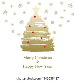 Golden Christmas tree on a white background.