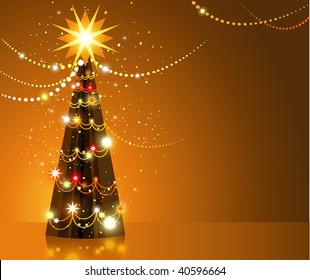 Golden Christmas tree with space for text