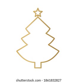 golden christmas tree with star - vector illustration