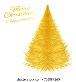 Golden Christmas tree. Vector greeting card for Christmas and New Year.