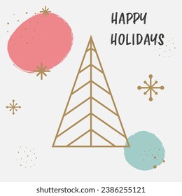Golden Christmas tree with wishes. Abstract greeting card. Vector illustration