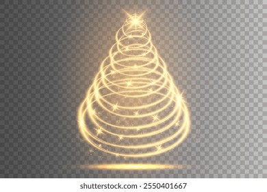 Golden Christmas tree. Yellow star light effect.Abstract golden Christmas background.Vector illustration.