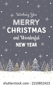 Golden Christmas trees - greeting card. Vector illustration