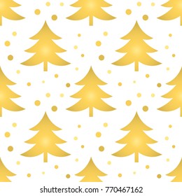 Golden Christmas trees seamless pattern. Vector illustration