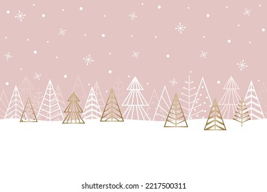 Golden Christmas trees. Winter background with copyspace. Vector illustration
