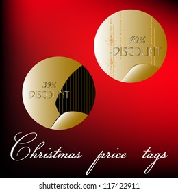 Golden Christmas vector labels and stickers on red background