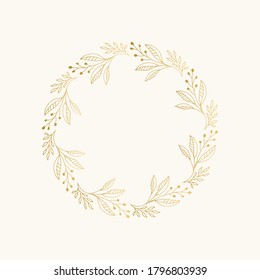 Golden Christmas wreath with nature design elements. Vector isolated illustration.