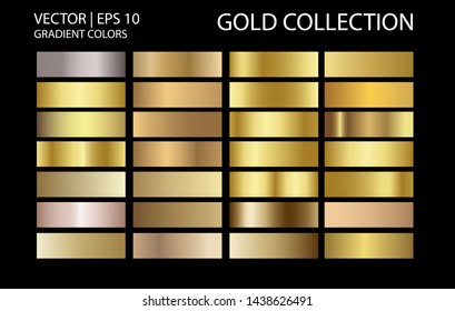 Golden chrome metallic texture vector icon set. Shiny golden brushed vector metallic gradient background for banner, ribbon, label, medal, button, money. Golden abstract background gradient template