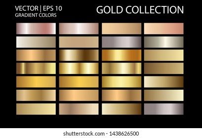 Golden chrome metallic texture vector icon set. Shiny golden brushed vector metallic gradient background for banner, ribbon, label, medal, button, money. Golden abstract background gradient template