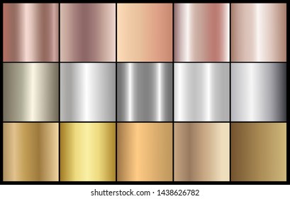 Golden chrome metallic texture vector icon set. Shiny golden brushed vector metallic gradient background for banner, ribbon, label, medal, button, money. Golden abstract background gradient template