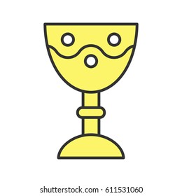 Golden church goblet color icon. Chalice. Holy water bowl. Isolated vector illustration