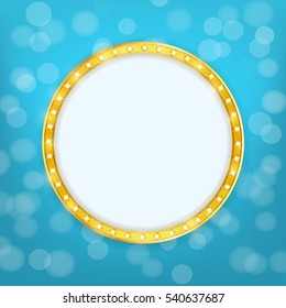 golden cinema round frame with light bulbs. vector design template