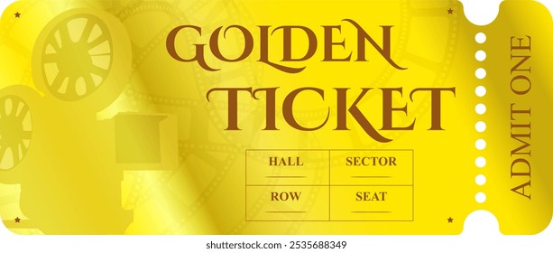 Golden cinema ticket, gold voucher