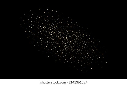 Golden Circle Abstract Vector Black Background. Golden Sparkle Backdrop. Shiny Polka Bridal Postcard. Glow Festive Design.