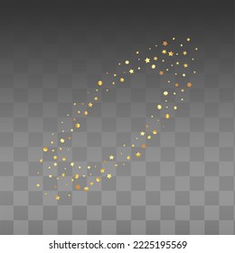 Golden Circle Abstract Vector Transparent Background. Paper Star Card. Yellow Polka Art Postcard. Night sky Modern Pattern.