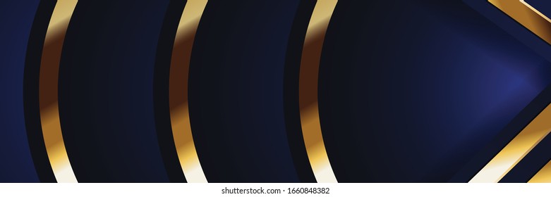 golden circle arrow shaped overlap vector on a black background with blue light