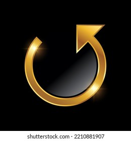 Golden Circle Arrow Vector Sign Illustration in black background with gold shine effect