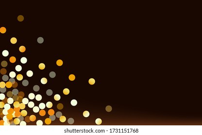 Golden Circle Art Brown Dark Background. Isolated Dot Illustration. Gold Sequin Christmas Invitation. Sparkle Paper Banner.