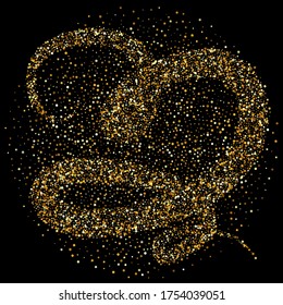 Golden Circle Golden Black Background. Vector Glow Backdrop. Gold Rain Falling Illustration. Polka Modern Texture.