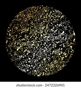 Golden circle of blots and chaotic geometric shapes abstract background