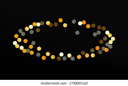 Golden Circle Bright Black Background. Paper Dot Pattern. Gold Sparkle Shiny Banner. Confetti Holiday Postcard.