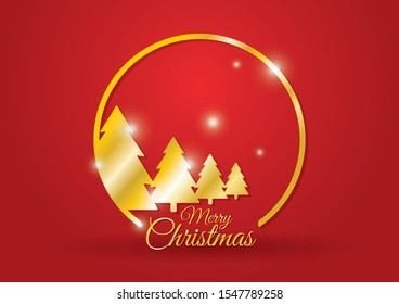 Golden circle & christmas tree theme for christmas card with black background