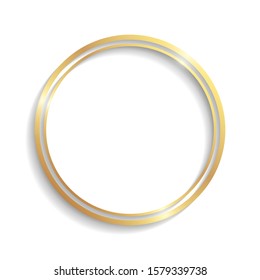 Golden circle double frame with shadows and highlights isolated on a white background.