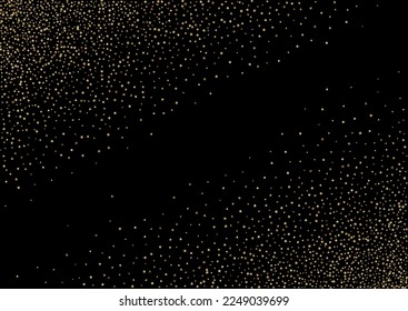 Golden Circle Effect Vector Black Background. Light Sparkle Backdrop. Yellow Dust Falling Background. Confetti Golden Postcard.