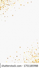Golden Circle Falling Transparent Background. Rich Shine Design. Yellow Dust Happy Postcard. Polka Bridal Pattern.