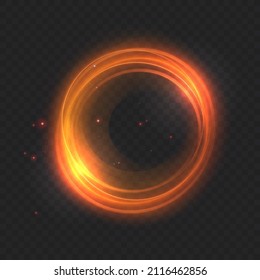 Golden circle with fire effects. Light fire effect on dark background