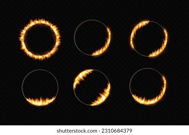 Golden circle with fire effects.Frame for advertising.Realistic fire ring.Vector.