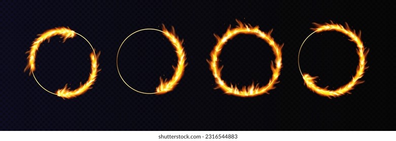 Golden circle with fire effects.Frame for advertising.Realistic fire ring.Vector.