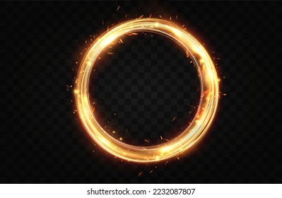 Golden circle with fire effects.Light effect.Vector