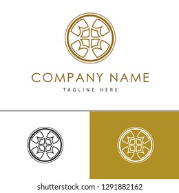 Golden Circle Floral Elegant and Luxury Vector Logo Template