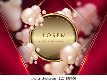 Golden circle frame with ball decoration on elegant red background. You can use for ad, poster, template, business presentation. Vector illustration