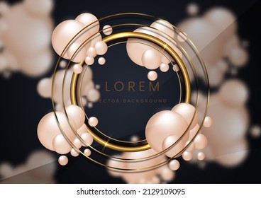 Marco de círculo dorado con decoración de bola sobre fondo oscuro. Puede usar para publicidad, afiche, plantilla, presentación comercial. Ilustración del vector