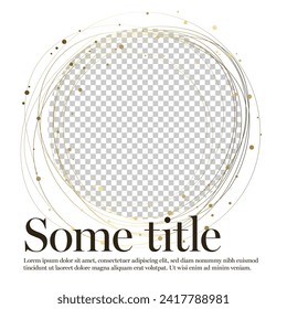 A golden circle frame with delicate lines and dots, perfect for elegant designs for social media networks. Social media template with circle photo placeholder