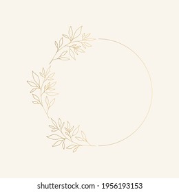 Golden circle frame with floral decoration. Vector isolated illustration.
