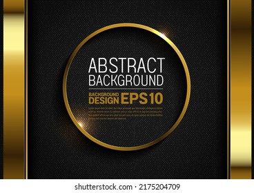 Golden Circle Frame on a Black Background, Digital Luxury, shiny realistic elements, luxury abstract overlap layer shadow gradients, illustration for web banner or template design