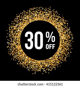 Golden Circle Frame on Black Background with Text Thirty Percent Off