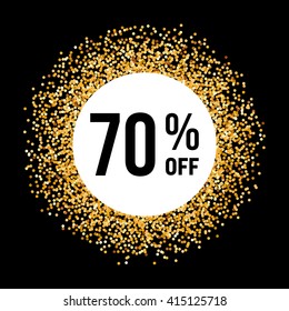 Golden Circle Frame on Black Background with Discount Seventy Percent