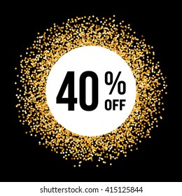 Golden Circle Frame on Black Background with Discount Forty Percent
