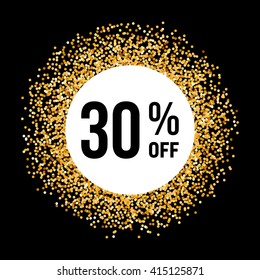 Golden Circle Frame on Black Background with Discount Thirty Percent